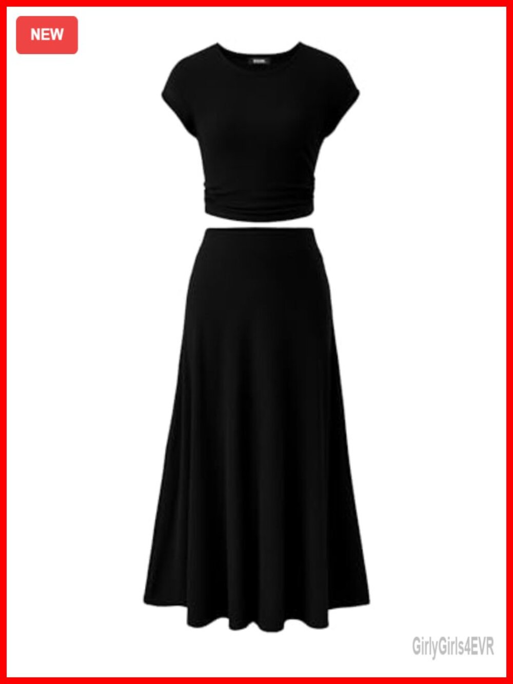 BTFBM Ribbed Knit 2 Piece Skirt Set Ruched Crop Top Midi Skirt Summer